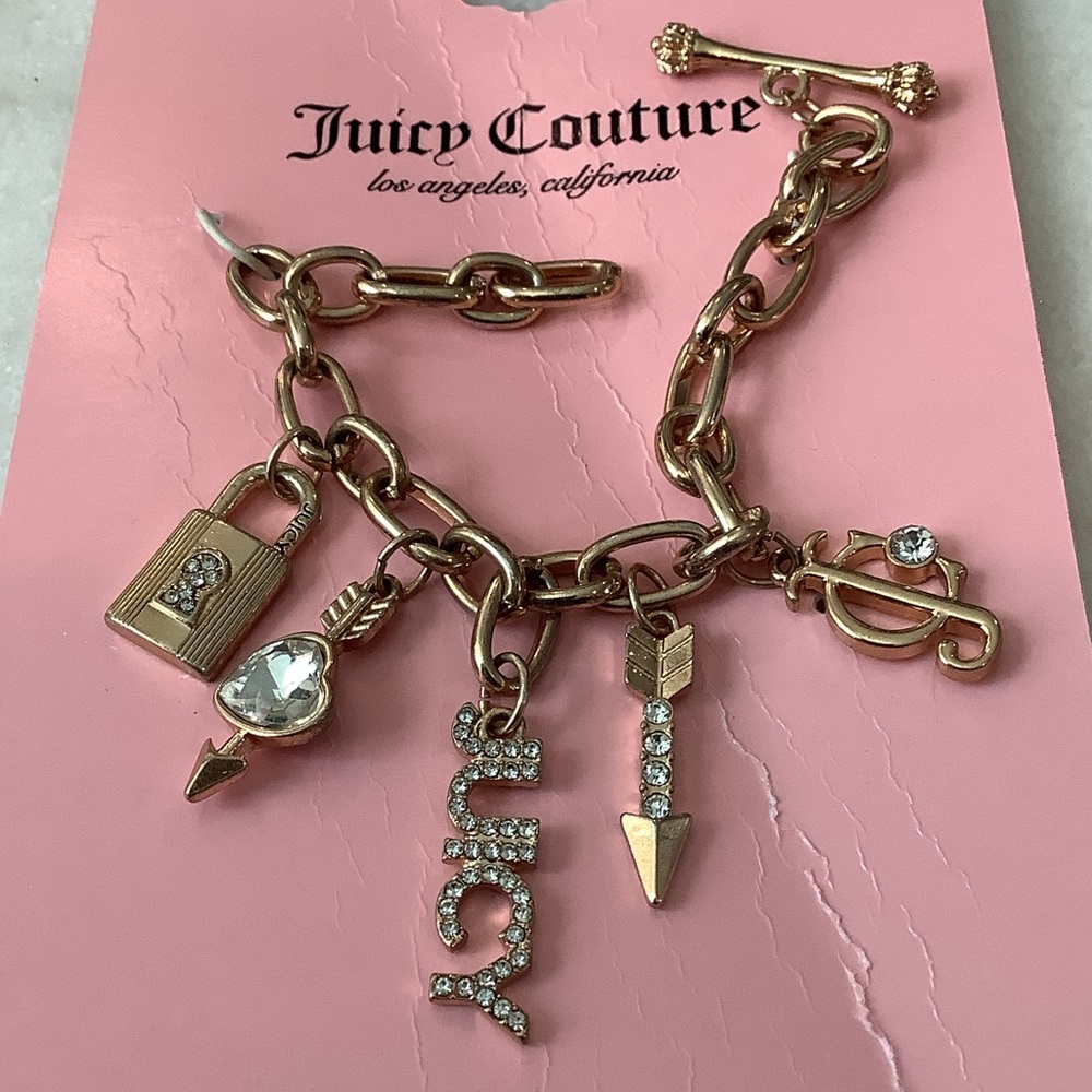 Juicy Couture Rose Gold-Tone Charm Bracelet with Crystal Accents, Brand New